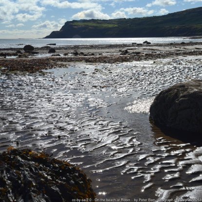 On the beach at Robin Hood’s Bay Looking south at low tide towards the promontory of Ravenscar.