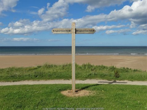 Above Redcar Sands at Millclose Howle The signpost marks the England Coast Path