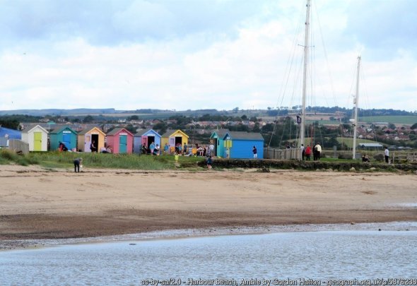 Harbour beach, Amble I'm not sure if this small sandy beach actually has a name, but it is close by the harbour and within the area protected by the South Pier and jetty. Just eight beach huts here for holiday makers.