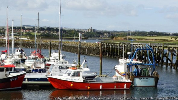 Amble Marina & view towards Warkworth Castle